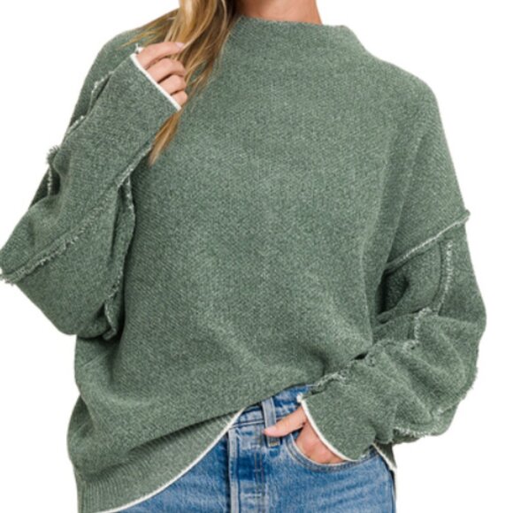 Zenana Outfitters Sweaters - #302 Oversized Mock Neck Raw Seam Chenille Sweater